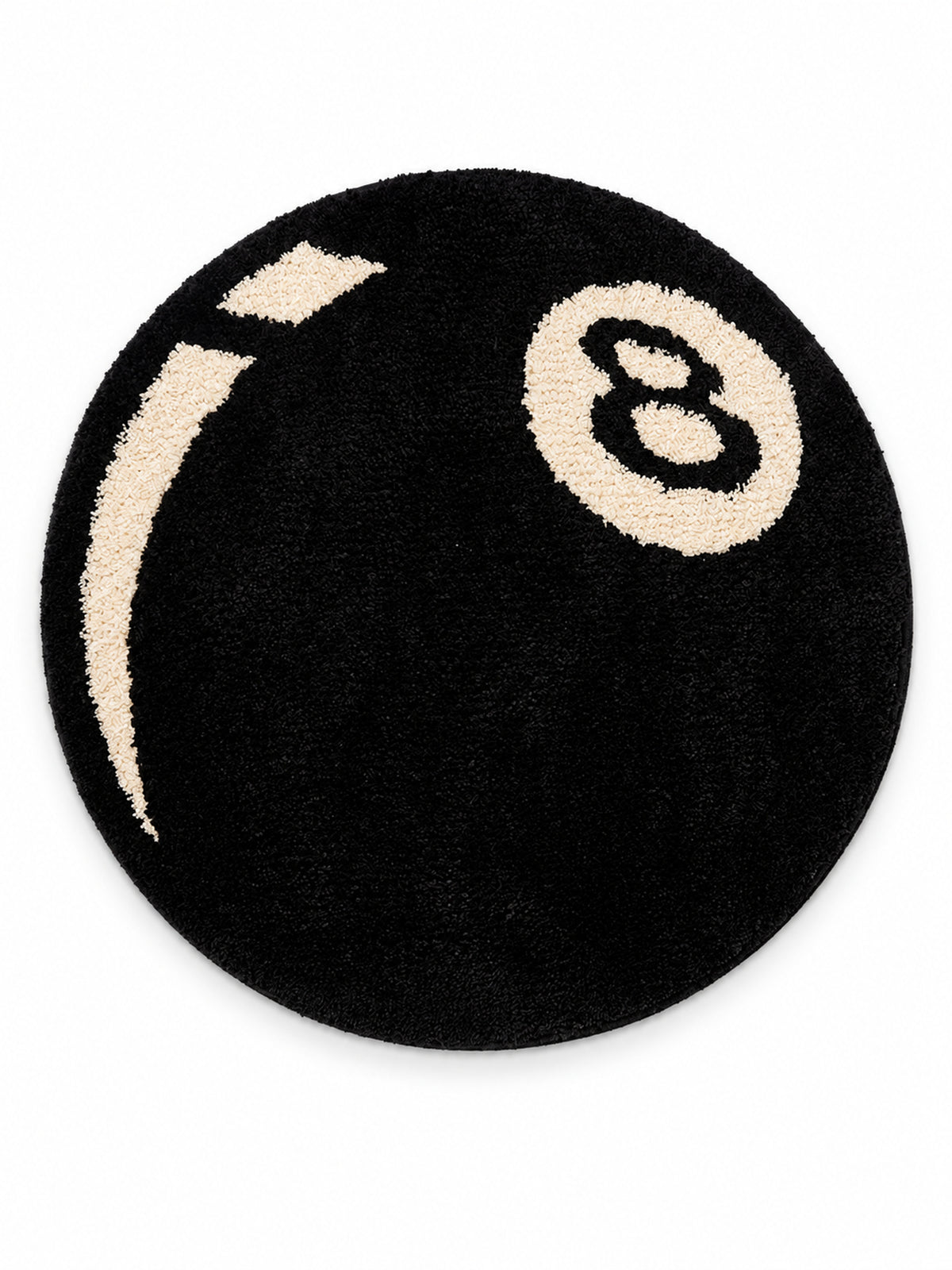 Black eight-ball round rug, 40 cm diameter, on a white background.