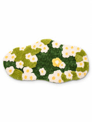 Daisy Meadow Floral Bath Mat & Runner Rug - Green on a white background