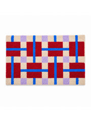 Crimson Grid Colorblock Bath Mat on a white background
