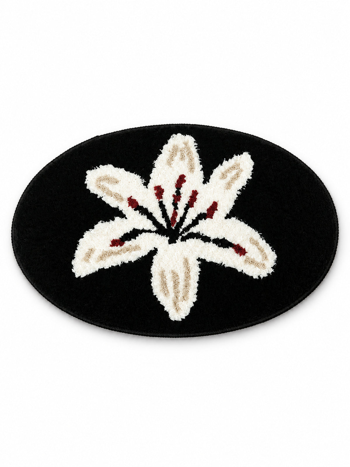 Midnight Lily Oval Bath Mat on a white background
