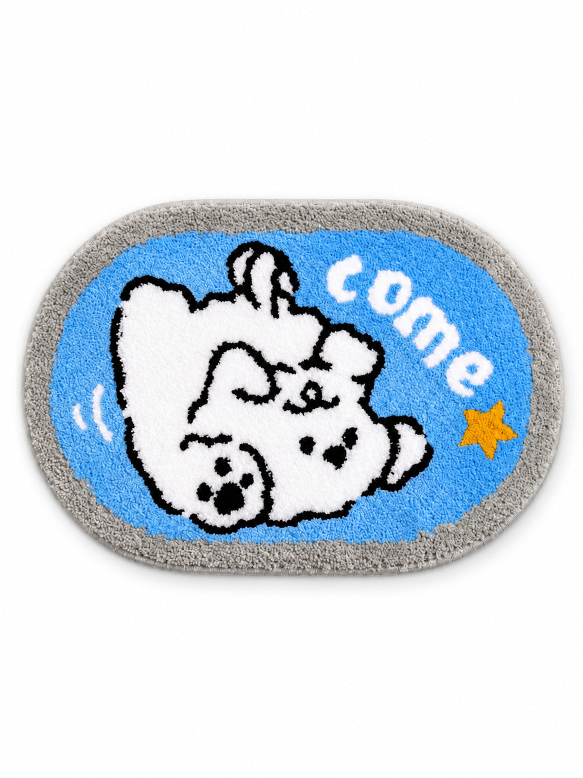 Come Along Puppy Oval Bath Mat on a white background