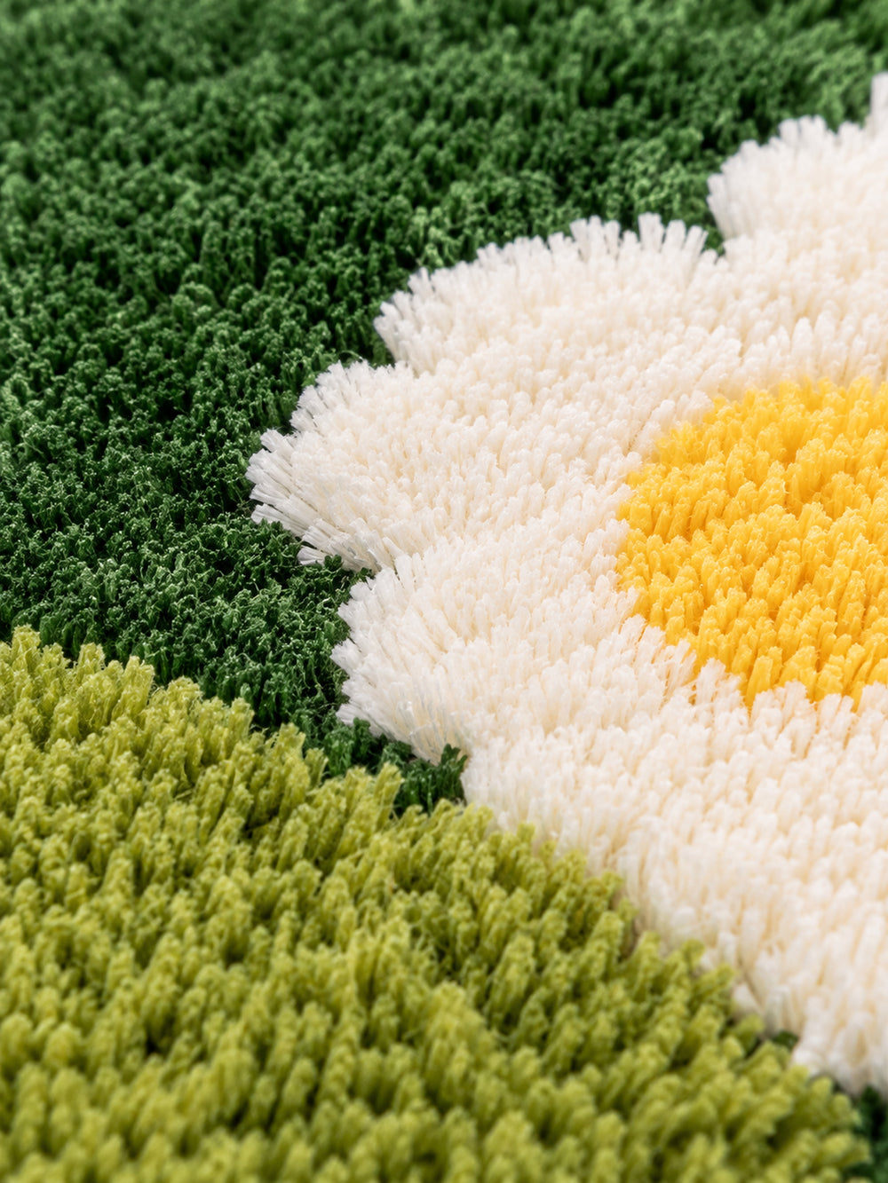 Close-up of the soft microfiber surface of Daisy Meadow Floral Bath Mat & Runner Rug - Green