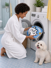 Come Along Puppy Oval Bath Mat being machine washed