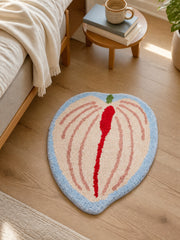 Blush Veined Leaf Bath Mat beside a bed, shown from another angle