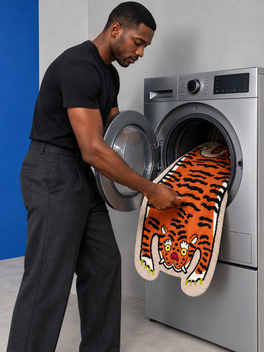 Resting Tiger Shaped Bath Mat — Care scene