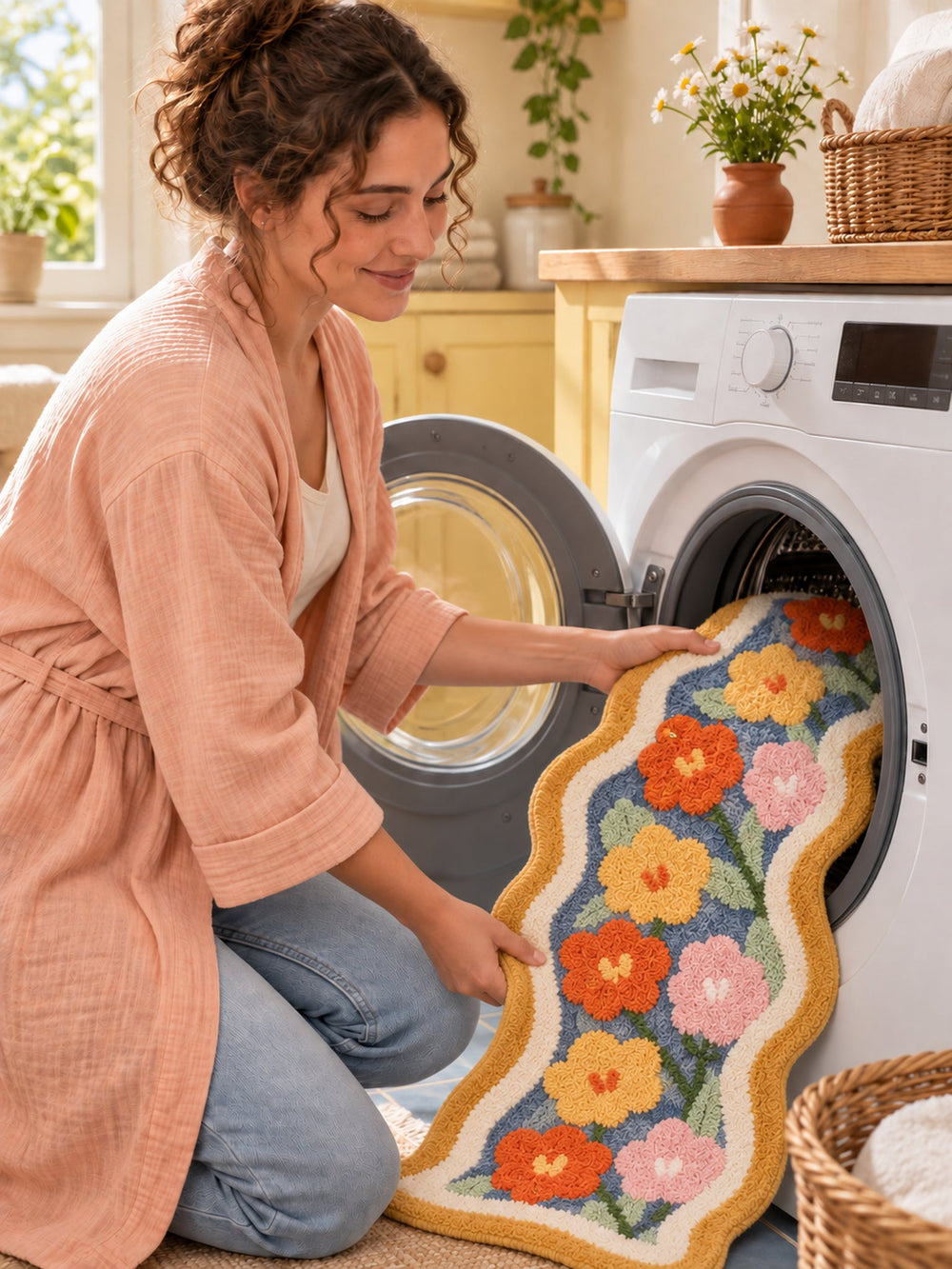 Garden Bloom Wavy Border Bath Mat — machine wash