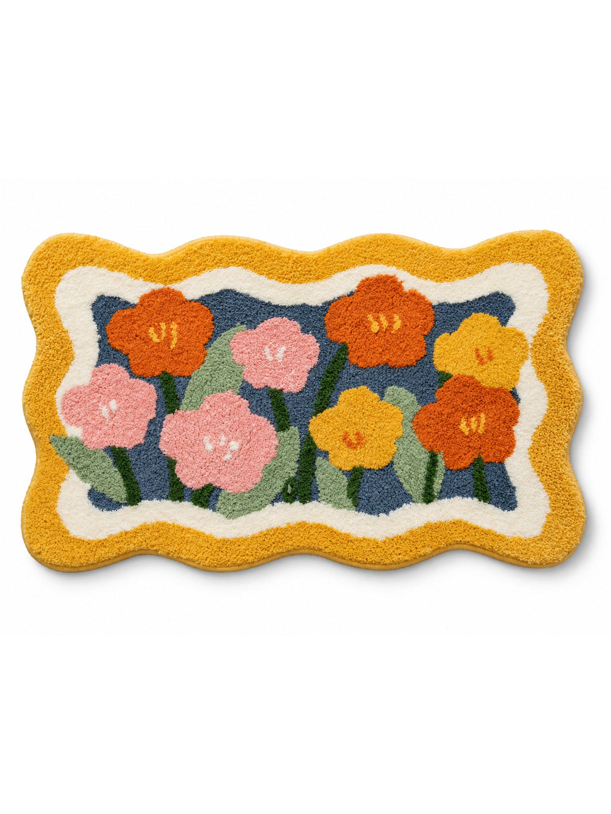 Garden Bloom Wavy Border Bath Mat — white main