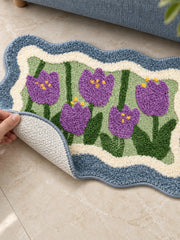 Violet Tulip Frame Wavy-Edge Bath Mat — Textured backing