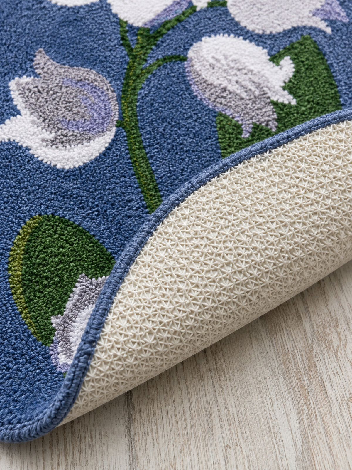 Midnight Garden Blue Floral Bath Mat — Textured backing