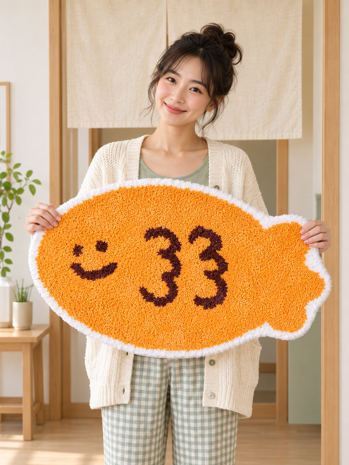 Smiling Orange Fish Shaped Bath Mat — happy companion