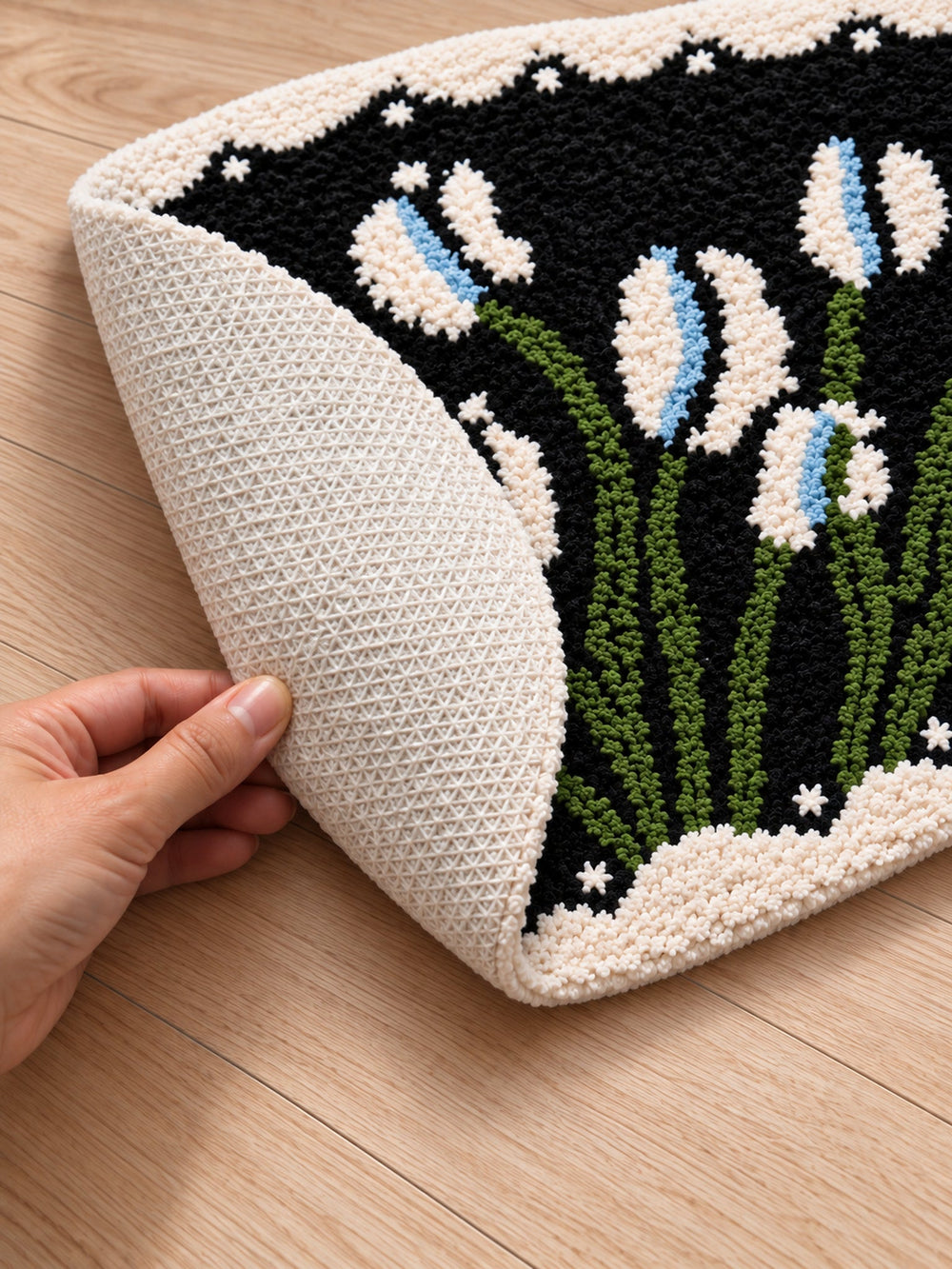 Floral Study Oval Bath Mat - Midnight — backing detail