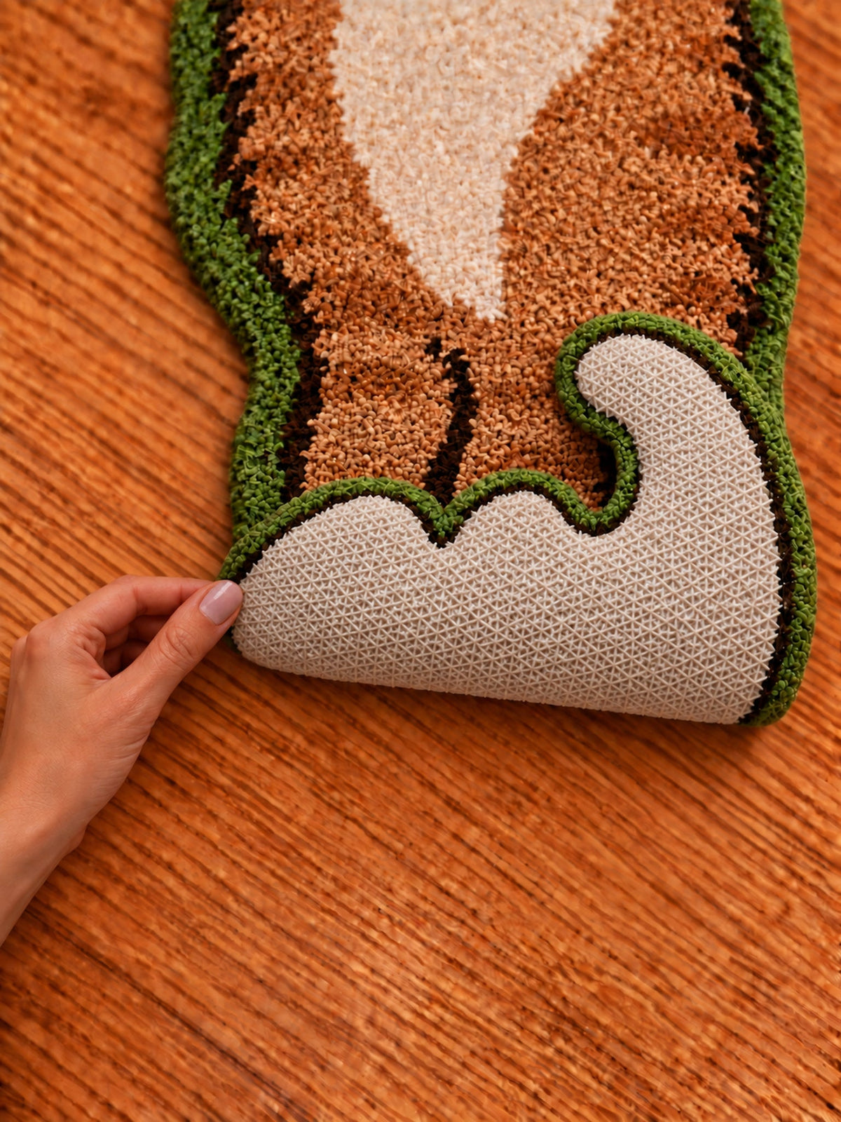 Long Cat Shaped Runner Rug - Brown Tabby — backing detail