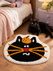 Pumpkin Black Cat Face Bath Mat — bedroom scene