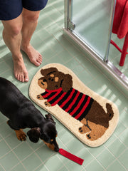 Striped Dachshund Bath Mat - Red & Black — bathroom scene