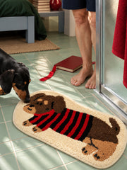 Striped Dachshund Bath Mat - Red & Black — bathroom context detail