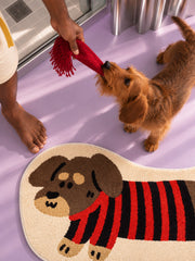 Striped Dachshund Bath Mat - Red & Black — bathroom context detail