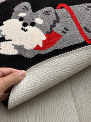 Red-Scarf Schnauzer Shaped Bath Mat — backing detail
