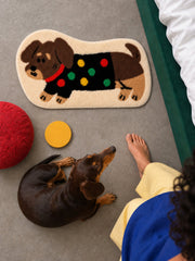 Confetti Sweater Dachshund Bath Mat — bedroom scene