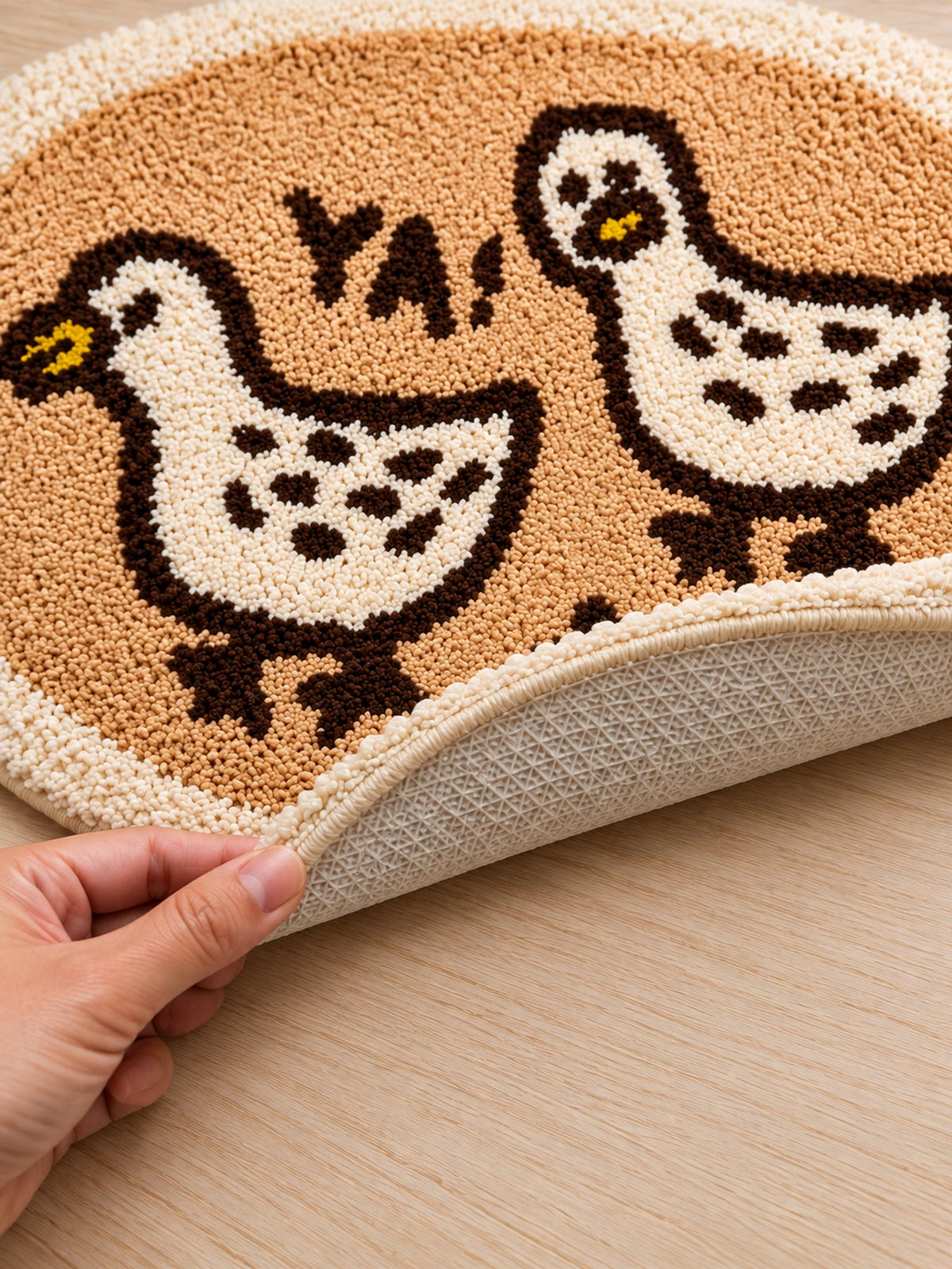 Cheerful Duck Duo Oval Bath Mat — Textured backing