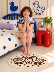 Dotted Duck Duo Oval Bath Mat — Bedroom scene