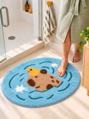 Capybara & Duckling Pond Bath Mat — bathroom scene
