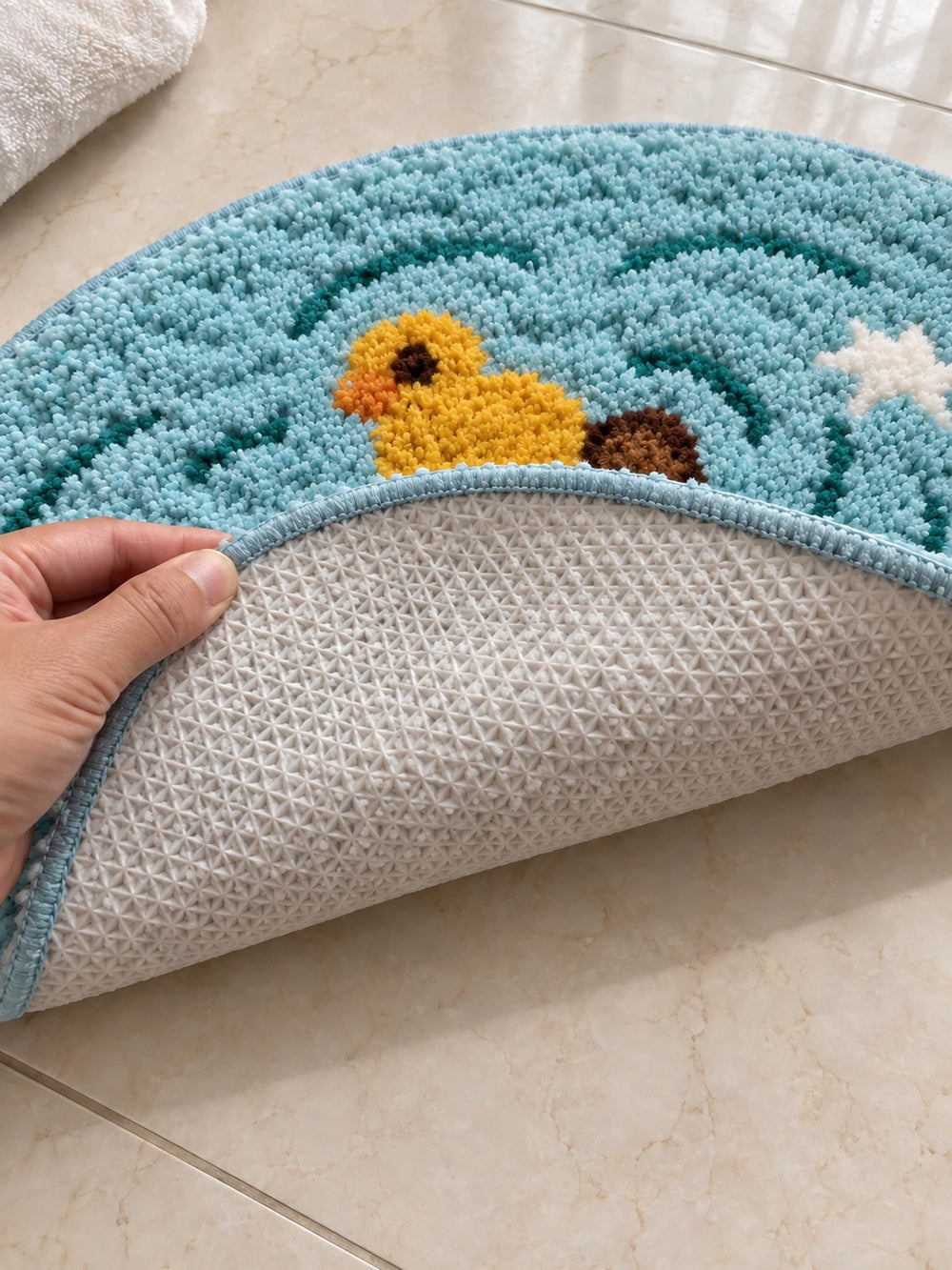 Capybara & Duckling Pond Bath Mat — backing detail