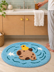 Capybara & Duckling Pond Bath Mat — vanity context detail