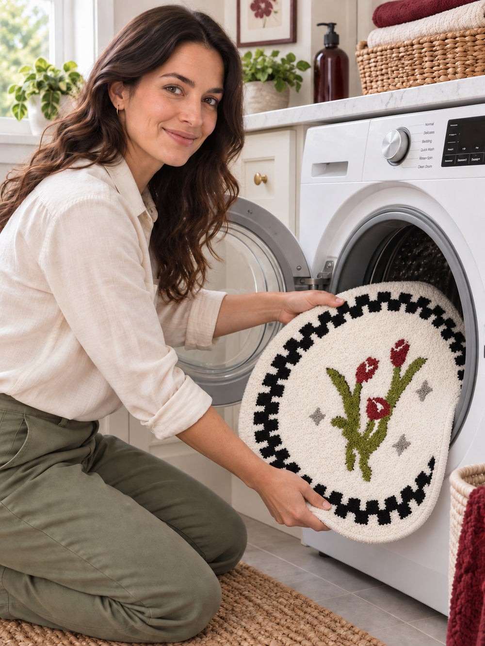 Heritage Tulip Round Bath Mat — Care scene