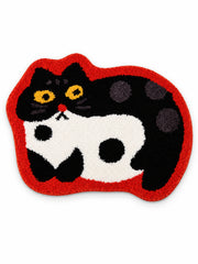 Spotted Cat Red-Outline Bath Mat on a white background