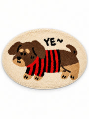 Striped Sweater Dachshund Oval Bath Mat on a white background