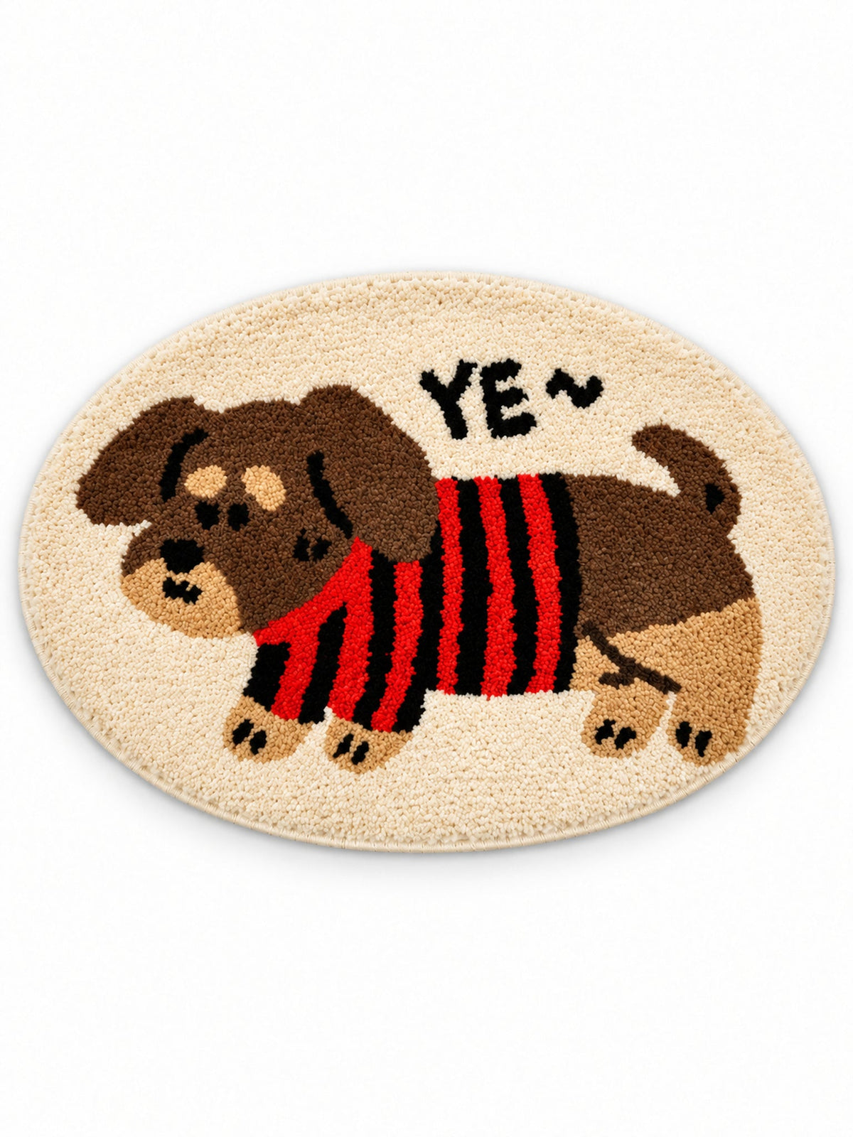 Striped Sweater Dachshund Oval Bath Mat on a white background