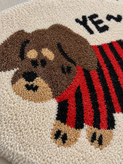 Striped Sweater Dachshund Oval Bath Mat — surface detail