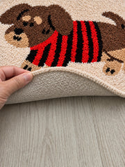 Striped Sweater Dachshund Oval Bath Mat — backing detail
