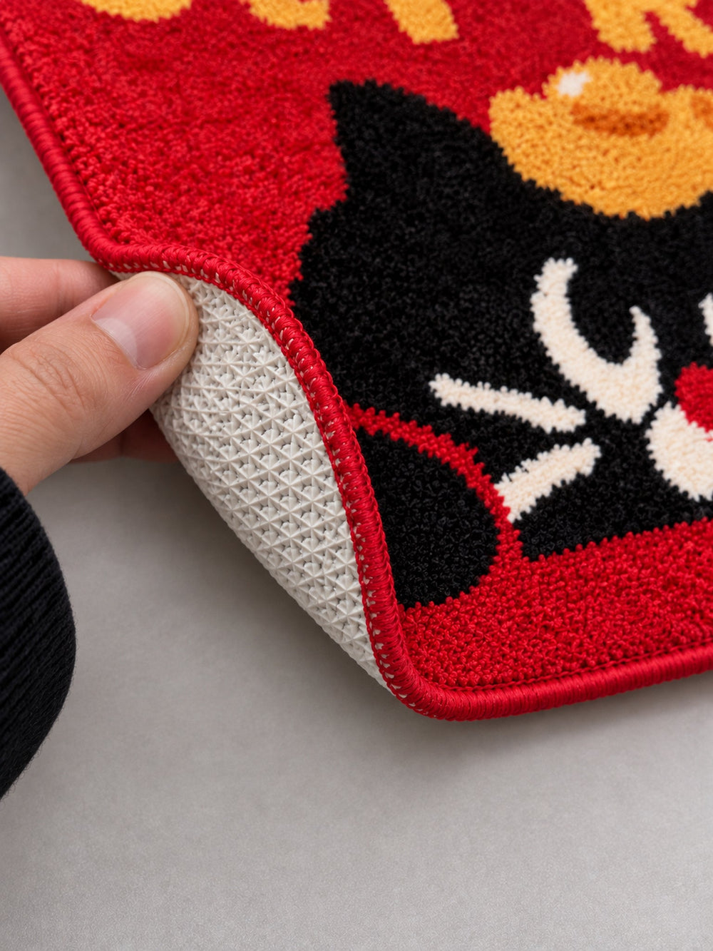Get Rich Lucky Cat Bath Mat — backing detail