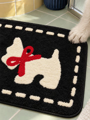 Bowtie Terrier Black & White Bath Mat — surface detail