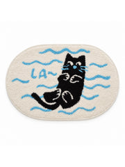Poolside Black Cat Oval Bath Mat on a white background