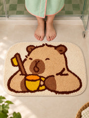 Capybara Morning Brush Shaped Bath Mat — bathroom closeup