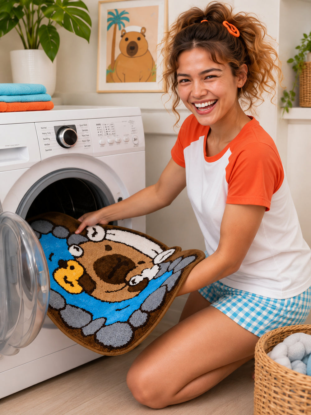 Capybara Hot Spring Shaped Bath Mat — machine wash