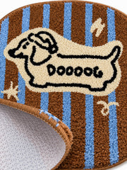 Retro Striped Hound Oval Bath Mat — backing detail