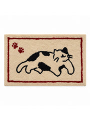 Playful Spotted Cat Framed Bath Mat on a white background