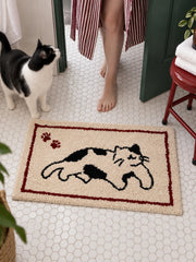 Playful Spotted Cat Framed Bath Mat — bathroom scene