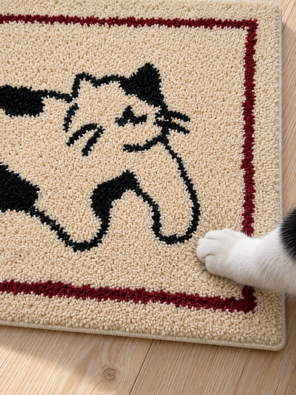 Playful Spotted Cat Framed Bath Mat — surface detail