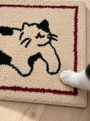 Playful Spotted Cat Framed Bath Mat — surface detail