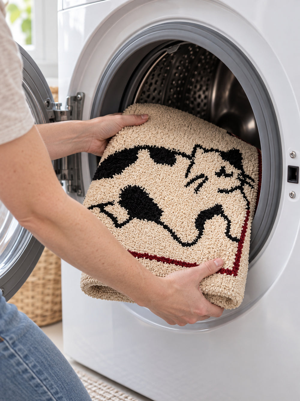 Playful Spotted Cat Framed Bath Mat — machine wash