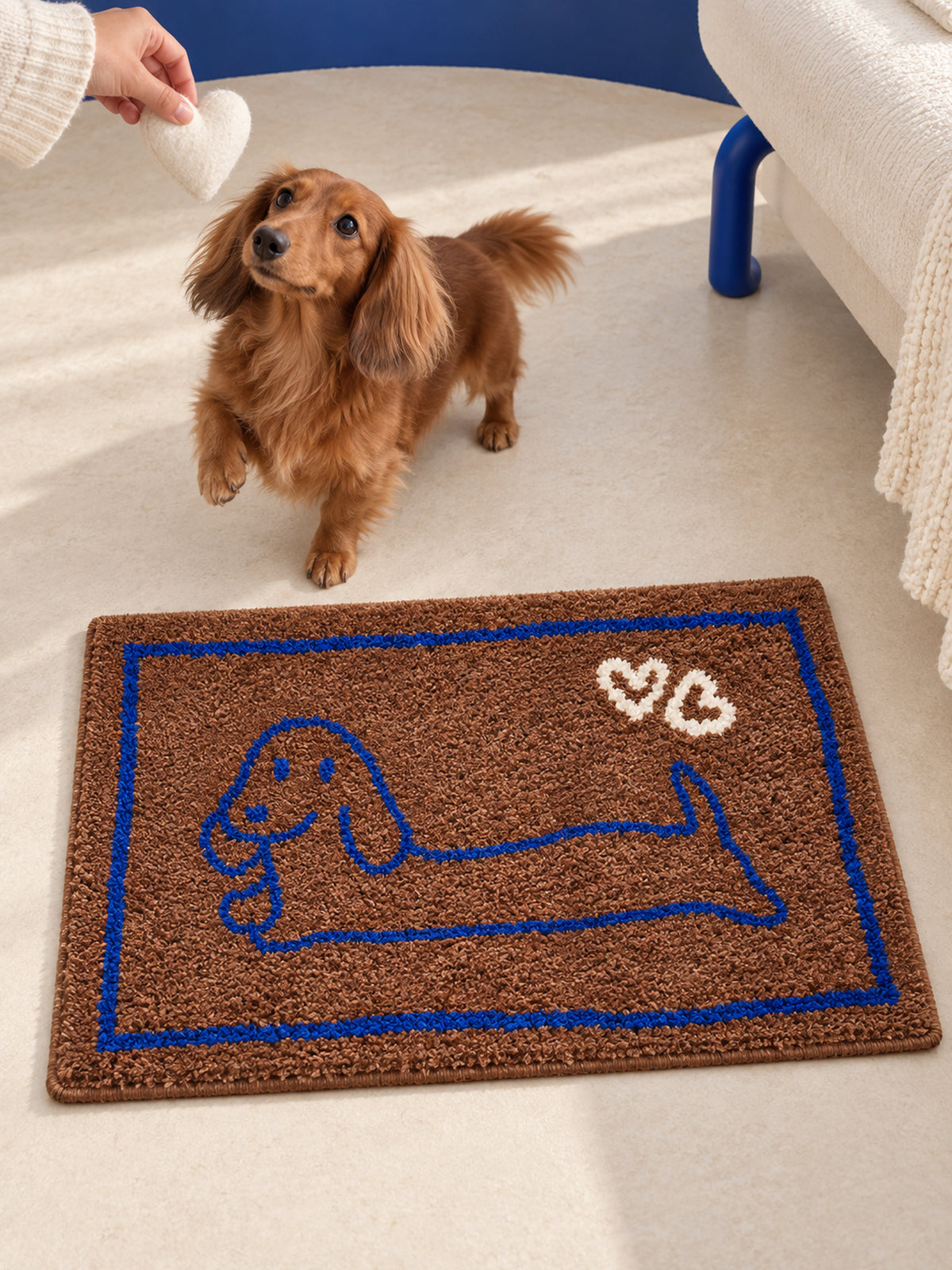 Heartline Dachshund Sketch Bath Mat — bedroom scene