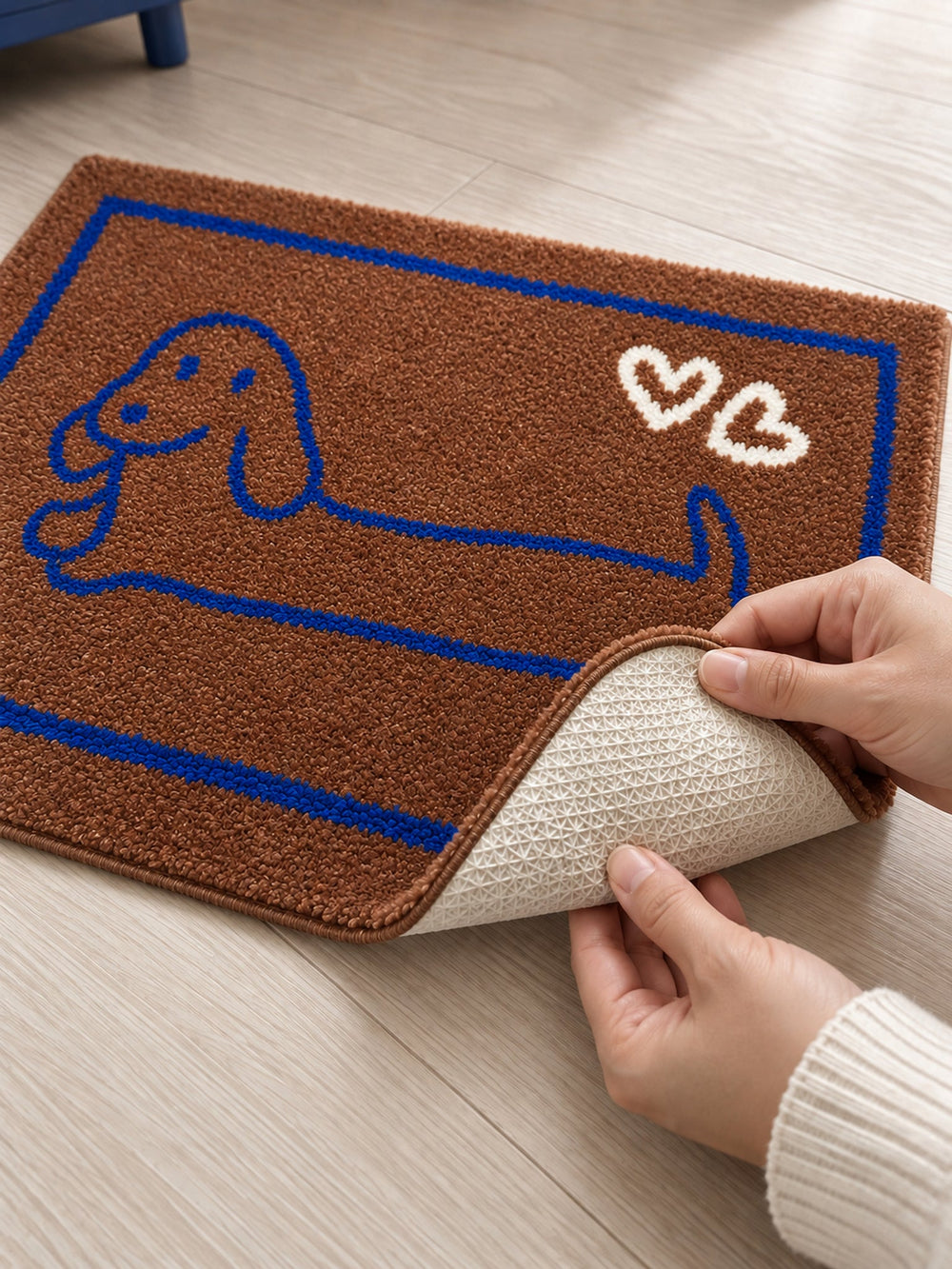 Heartline Dachshund Sketch Bath Mat — backing detail