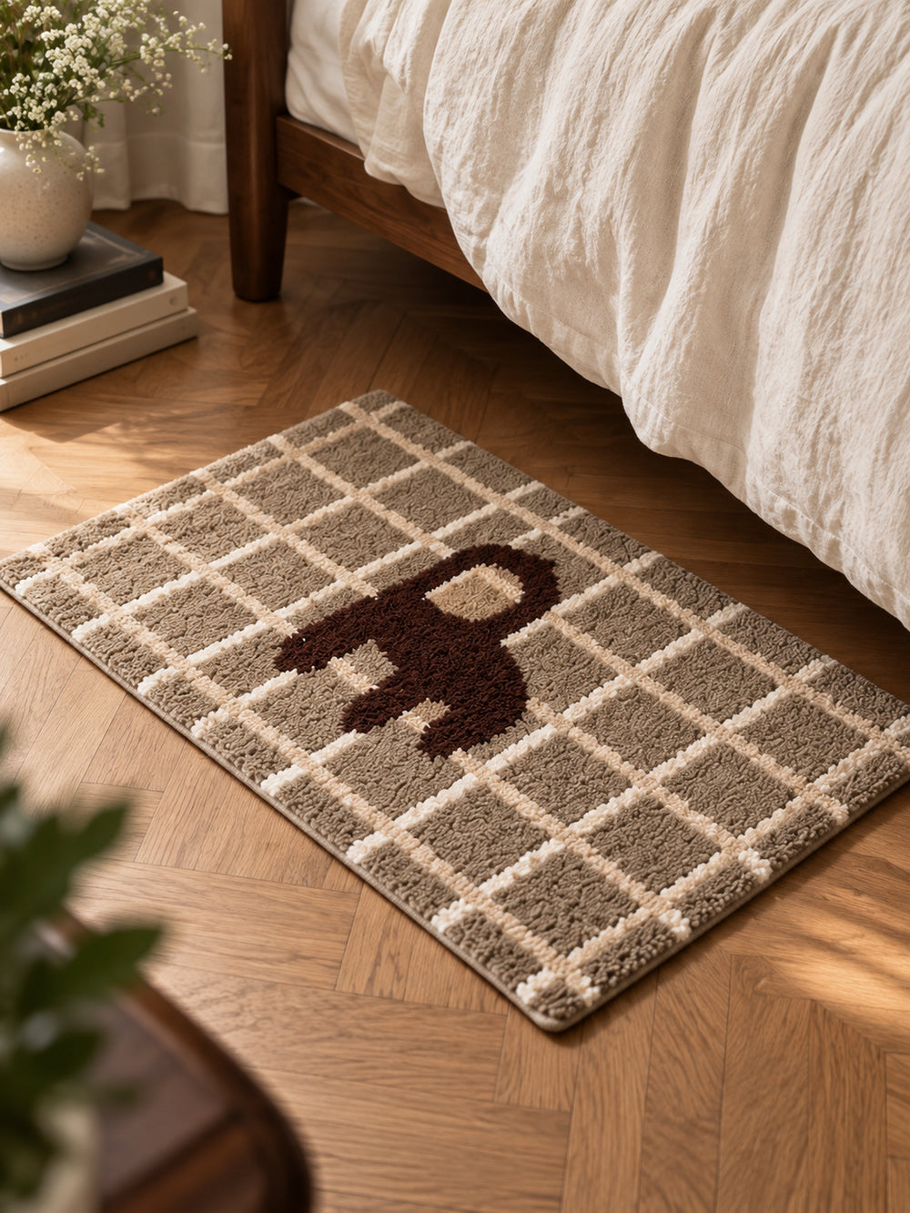 Gridback Chair Graphic Bath Mat — bedside context detail