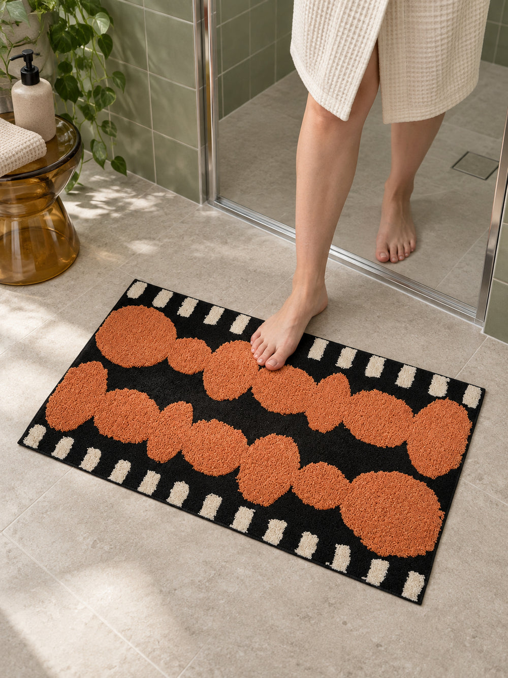 Electric Blue Pebbles Retro Bath Mat — bathroom scene