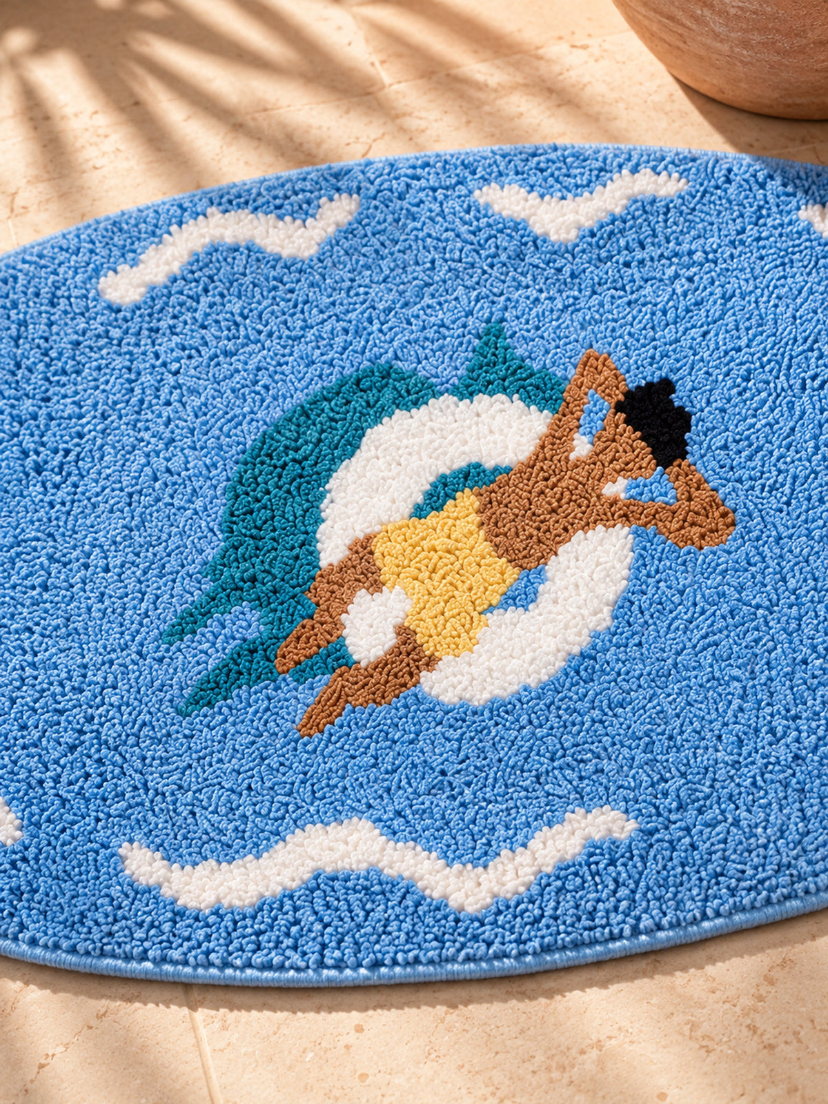 All Day Off Graphic Bath Mat - Blue — floating in fibers detail