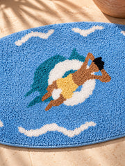 All Day Off Graphic Bath Mat - Blue — floating in fibers detail